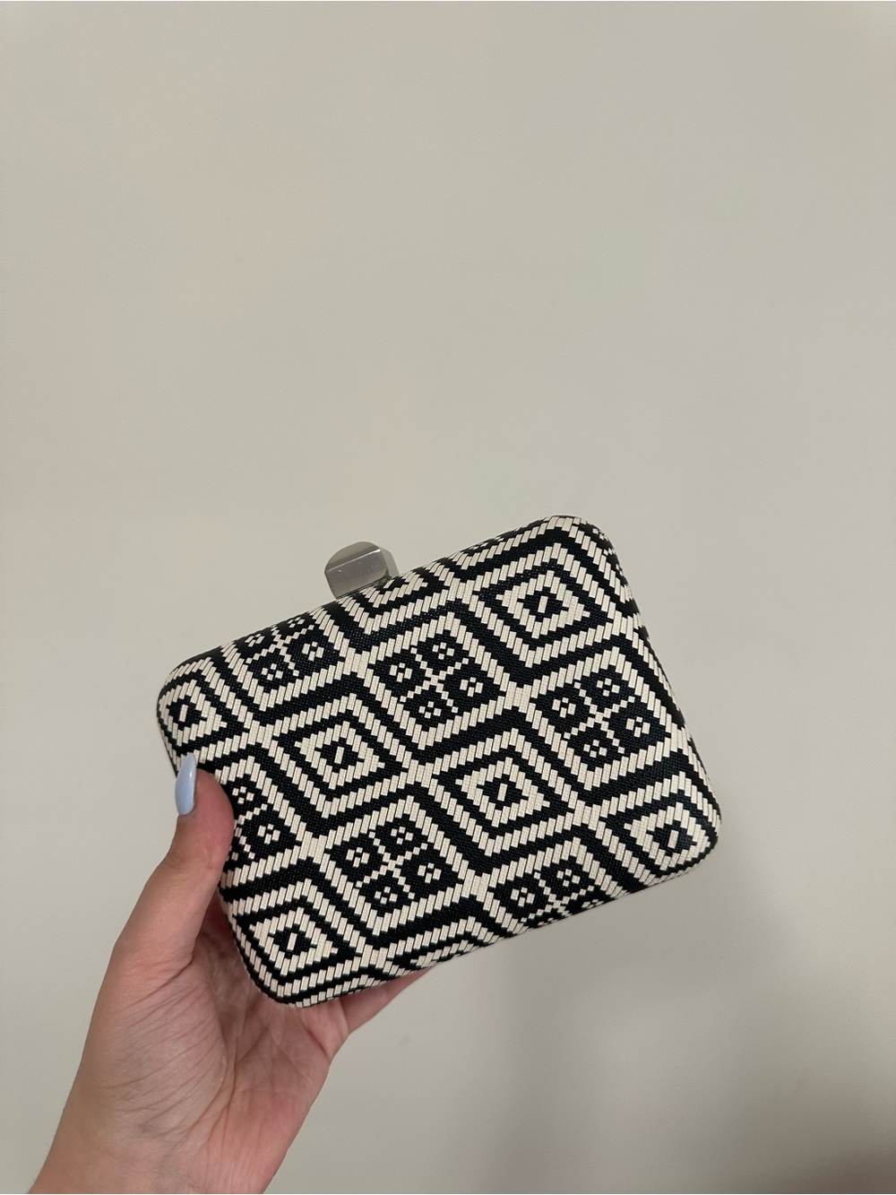 Zara Black & White Geometric Woven Clutch